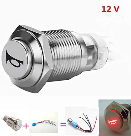 YIYDA Car Horn Button Push Button Switch Latching Push Button Switch Switch momentary 12V Speaker Button Switch 16mm Red LED On/Off Switch Reset Switch Button Metal Horn Switch Socket Plug Wire