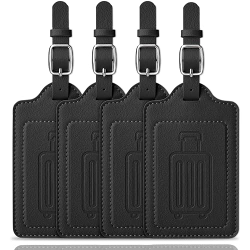 Image of Teskyer Luggage Tags, Thick & Durable, Easy to Identify, Privacy Protection, TSA Approved Travel Essentials Suitcase Tags - 4 Pack, Black