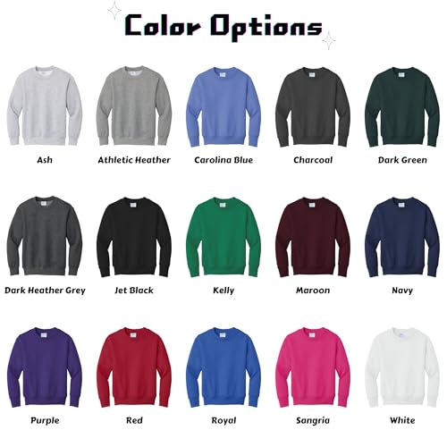 Custom Youth Core Fleece Crewneck Sweatshirt | Add Your Text, Photo, Logo | Design Your Own Pullover for Kids, Boys & Girls | School, Teams & Gifts4