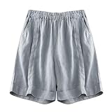 Hosen Damen Damen-Shorts mit hoher Taille, lockere, große Shorts mit Bündchen in A-Linie (Blue, XXXL)