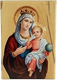 Virgin Mary Queen of Heaven Icon from Israel, Holy Land Olive Wood Decor, Sacred Blessed Mother Religious Standing Wooden Plaque, Catholic Art for Home or Church Altar Table, Made in Bethlehem