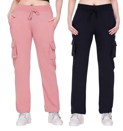 Image of White Moon Women's 4 Pocket Cargo Joggers for Gym - Comfortable Track Pants for Women, Cotton Jogger Combo Pack of 2, Ideal Track Pants for Women, Cargo Joggers for Everyday Wear