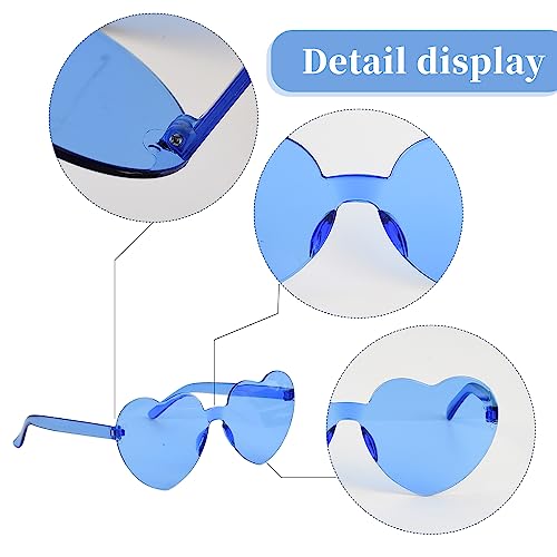 Heart Sunglasses for Women, 6PCS Candy Color Heart Shaped Sunglasses Fun Cute Rimless Transparent Glasses for Party Favors4