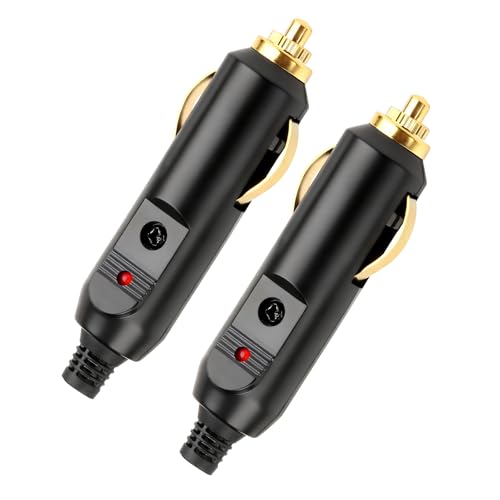 2 Stück 12 V/24 V Zigarettenanzünder Stecker 20 A mit Roter LED & 10 A/15 A Sicherung Ersatz KFZ Autostecker Vollkupfer AUX Buchse für Kühlbox DVD-Player Universal für Auto LKW PKW Wohnmobil