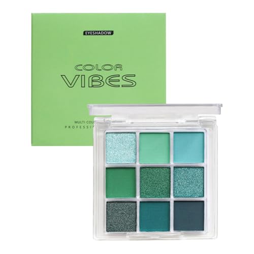 Paleta De Sombras De Ojos Verdes - Kit De Sombra De Ojos Pearlescentt De 9 Colores | Matte & Shimmer Tonos Altamente Pigmentados, Maquillaje De Ojos De Brillo Impermeable, Cosmética Combinable De Larg
