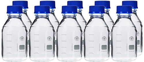 neoLab E-1431 Laborflaschen, GL 45, 500 mL, Iso-Gewinde, Kappe + Ausgießring (10-er Pack)