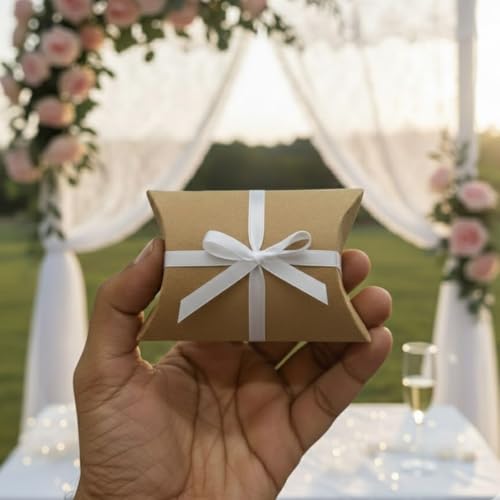 Image of SATYAM KRAFT 100 Pcs Small Mini Decorative Folding Paper Gift Boxes Fancy Gift Packaging for Wedding, Engagement, Shaadi Return Gifts, Chocolates, Dry Fruits, Festivals & Special Occasions (Brown)
