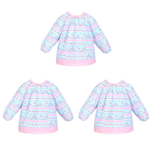 COLORFUL CANDY STYLE スモック(120-130cm) レースチュールとメリーゴーランド(ライトブルー) 3枚セット 女の子 かわいい 子供用 長袖スモック 幼稚園 エプロン 小学生 用 子供 用 書道 美術 おしゃれ スモック N113