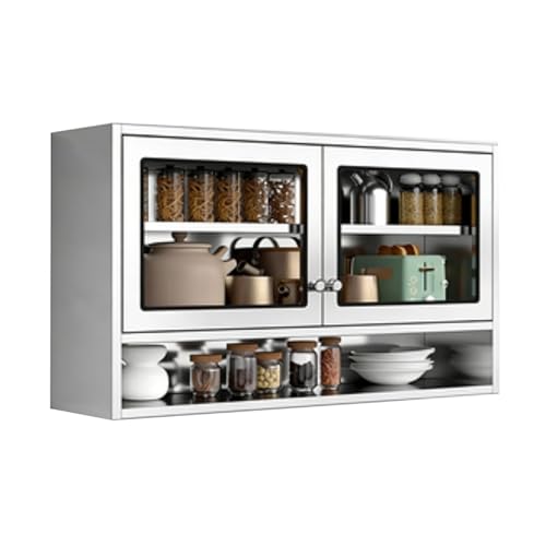 ZPRYZHD Armario Cocina Pared, Armario de Almacenamiento de Acero Inoxidable, Armarios Despenseros con Estantes Abiertos Ajustables, Ideal para Garaje, Cocina o Almacén(Large)