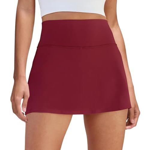 DLOODA Womens Skort Tennis Skirt with Pocket Shorts Mini Golf Skirts High Waisted Athletic Skorts Summer Workout Wine Red X-Large
