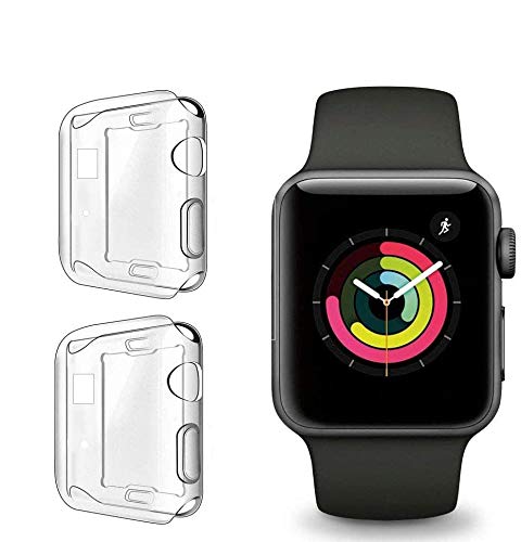 FINENICã€2 PACKã€‘Compatible Apple Watch Series 1 42mm Screen Protector case Cover, Soft TPU Screen Protector Case for iwatch series 1 42mm (Color Combination) (Clear/Clear)