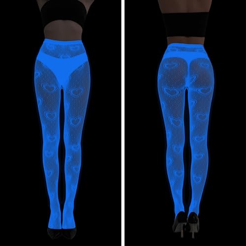 ZGMYC Reflective Neon Blue Fishnet Stockings Sexy High Waist Tights Pantyhose See Through Hollow Out Mesh Stockings3