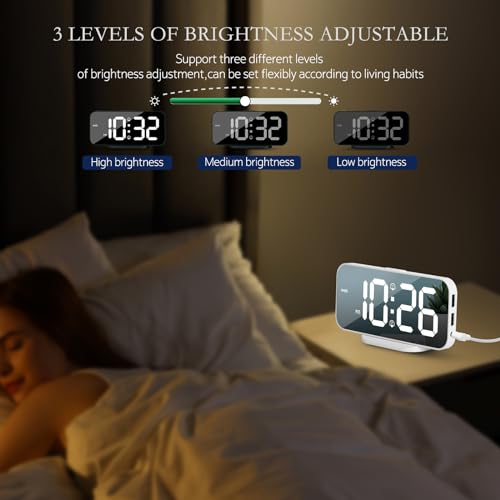 Slim Digital Alarm Clock with 6.7"LED Mirror Surface Display,White - Image 4