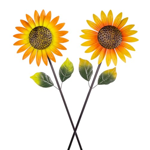 Viveta 2Pack Metal Sunflower Wind Spinner Outdoor,Kinetic Decorative Wind Sculpture wtih Sturdy Stake,Pinwheels for Yard and Garden by Viveta - Image 5