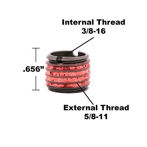 e-z lok threaded insert for metal 12l14 carbon steel thread inserts 38-16 internal threads 58-11 external threads 0656 length pack of 5