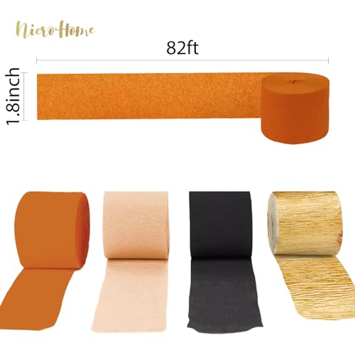 Image of Thanksgiving Party Decorations, 8 Rolls Black Orange Gold Crepe Paper Streamers, Paper Tassels Party Streamer for Fall Autumn Thanksgiving Day Halloween Party Decoration