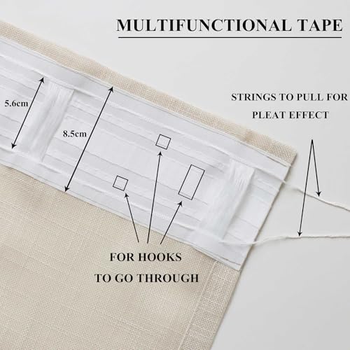 L.Z.E Curtains Beige Semi Sheer, 90 Inch Drop Linen Look Curtain with Pencil Pleat - Image 3