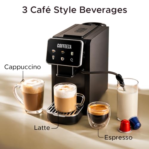 Image of COFFEEZA Lattisso Pro One-Touch Coffee Machine with 5 Coffee Capsule Variety Pack | Cappuccino, Latte, Espresso & Lungo | 19-Bar, Milk Frother, Auto Clean, Original Line Compatible