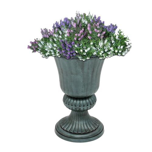 Athena Collection 20''H Garden Plastic Urn Vintage Tall Planter Urn Patio Large Flower Pot Porch Planter Large Planter for Indoor Outdoor Plant, Dark Green