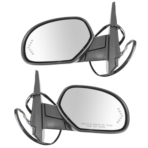 TRQ 2 Piece Driver and Passenger Side Mirror Assembly Set Power Fold Electric Adjustment Heated Memory Textured Compatible with 2007-2014 Chevy Silverado 2500 HD 3500 HD 2007-2010 GMC Sierra GM1320437