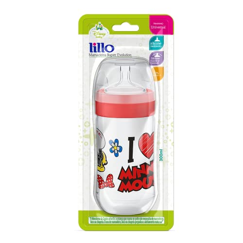 Mamadeira Super Evolution Disney Silicone - Lillo, Vermelha, 300 ml