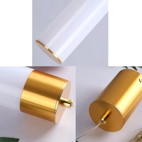 Image of Modern Hanging Light for Living Room Bedroom | Slim Cylindrical Pendant Lamp with Gold Accent | 3 Color Modes (Warm White, Natural White, Cool White) Ceiling Lights for Home Decoration