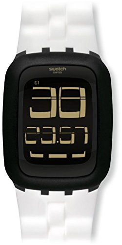 Swatch SURB119 Unisex Digital Quartz Watch, White/Black Silicone Strap