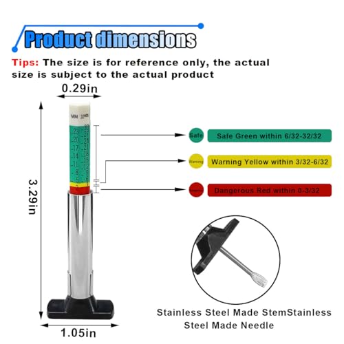 Image of 2PCS Car Tire Tread Depth Gauge Kit, Tire Thread Depth Meter Tool Color Coded with Portable Bag and 2 Valve Caps, 1'' Within 1 /32 Inch Accuracy, Universal Car Accessories for Car, Truck, SUV