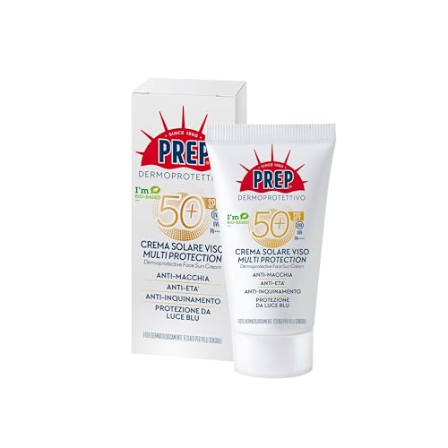 PREP, Crema Solare Viso SPF50 +, Protezione Solare, Protezione Raggi UVA/UVB, Senza Parabeni, Formato 50 ml
