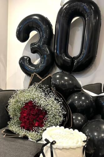 Image of Number Balloons 29 Balloon 40 inch Black for 29 Birthday Party Decoration | Saturated Color, Large 40 inch, With Inflation Straw & Hanging Holes, Great for Men's Birthday, Gothic Theme Party, Halloween