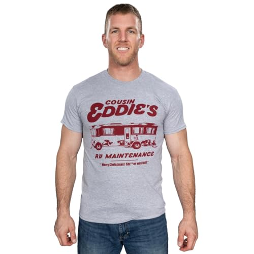 Image of Christmas Vacation Cousin Eddie's RV Maintenance Merry Christmas! Shitter was Full Adult Gray T-Shirt (Adult Small)