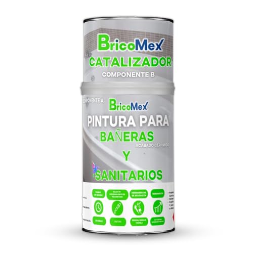 BRICOMEX Pintura para Bañeras Brillante con Acabado Cerámico de Dos Componentes 170+700 Ml (BLANCO)