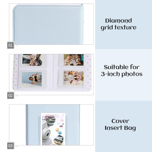 Vynzor - Álbum de fotos (64 bolsillos, compatible con mini álbum de fotos para Fujifilm Instax Mini 7s 8 9 11 25 26 50s 70 90 film/papel fotográfico Polaroid Zink/Polaroid/Cámara instantánea Kodak - imagen 3