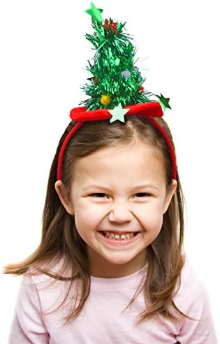 ELCOHO Christmas Costume Headbands Elf Party Hats Christmas Tree Headband Christmas Bow Headband for Adult Kids Holiday Decoration