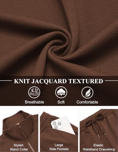 COOFANDY Mens Sweatsuit Brown Lounging Outfits Men Set Zipper Suit — view 3