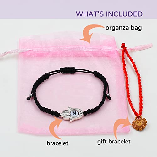 Image of Uloveido Customized A to Z 26 Letters Hand of Fatima Bracelet - Fatima Hamsa Hand Evil Eye Protection Bracelet Lucky Charm Adjustable Braided Black String