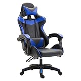 Gaming Stuhl Computer Bürostuhl Drehen Heben Hoher Rücken Einstellen des ergonomischen Stuhls mit Nacken/Lendenwirbelsäule Unterstützung,Black-Blue