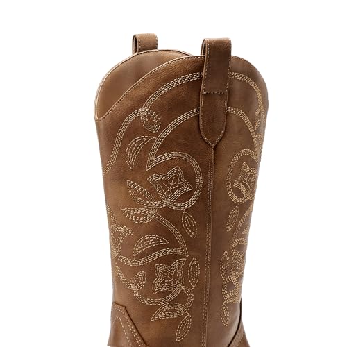 Image of DREAM PAIRS Cowboy Boots for Women Cowgirl Western Boots Fashion Embroidery Stitched Chunky Heel Mid Calf Boots