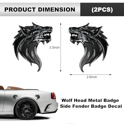 Image of 2 PCS 3D Wolf Head Metal Emblem, Car Side Fender Rear Wolf Head Emblem Badge Self Adhesive Stickers, Pair Metal Badge Decal for Car Motorcycles Truck SUV, Black