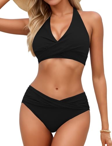 Image of Sopliagon Women's Bikini Sets Twist Front Two Piece Swimsuit Halter Bathing Suit