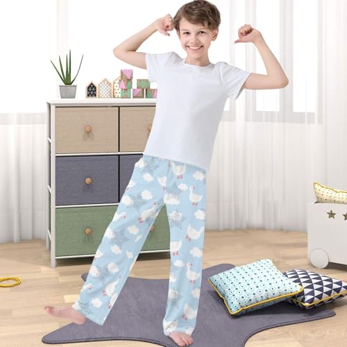 Boy's Lounge Pants Cute White Goose Cloud Blue Sky Kids Jogger Pants Elastic Long Bottoms with Pockets 6-14 Years4