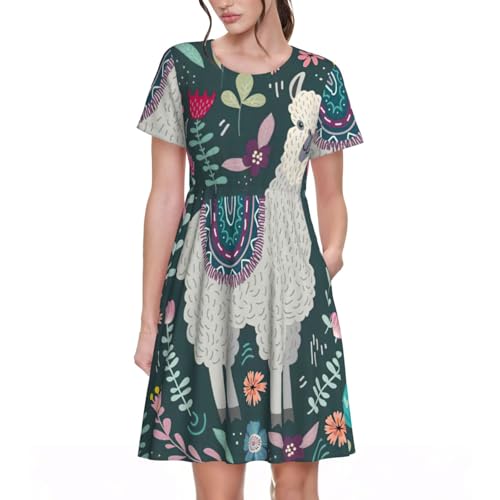 Robe d'été fluide pour femme vêtement décontracté à manches courtes imprimé floral