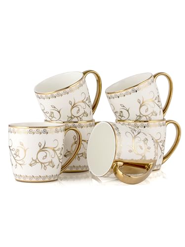 Image of JCPL Fine Ceramic Gold Printed Tea /Coffee Mugs Sets of 6-200 ml Each (Alton E601)