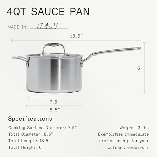 Image of Made In Cookware - 6 Piece Stainless Saucepan Set - 5 Ply Clad - Includes Stainless Steel Saucepans and Saucier with Lid - Professional Cookware - Crafted in Italy