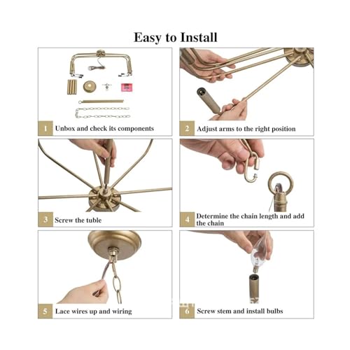Suspension lampe bougie à 8 têtes avec éclairage multidirectionnel en fer doré