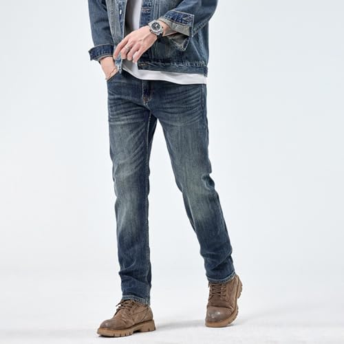 Jeans Pants Trousers Denim Spring and Autumn Classic Retro Men's Slimming Stone Grinding Trendy Casual Cowboy2