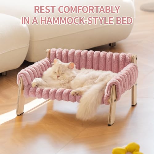 MEWOOFUN Erhöhtes Weich Katzensofa Bett für große Katzen und Kätzchen, Stabiles Katzenbett kleines Hundebett mit waschbarem abnehmbarem Bett (Rosa, M)