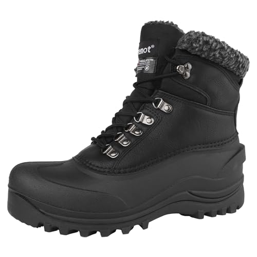 riemot Winterstiefel Herren Wasserdicht Schneestiefel Warme Gefüttert Winterschuhe Winter Rutschfest Stiefel Herren Trekkingschuhe Wanderschuhe Arbeiten Ski Outdoor Winter Boots Schwarz EU45