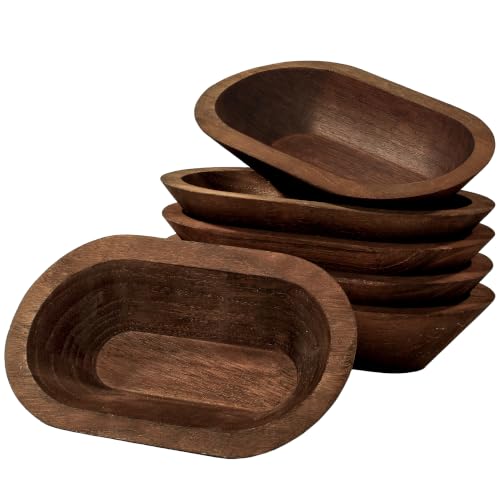 Duseu 6 Pack Wooden Dough Bowls for Decor Wooden Bowls Decorative Brown