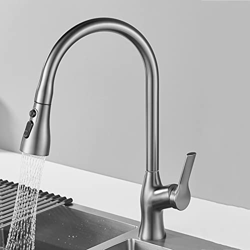 Mitigeur d'évier de cuisine laiton gris pivotant robinets de cuisine avec douchette - 7